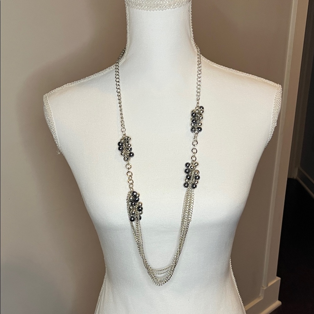 Elegant Silver and Black Beaded Necklace